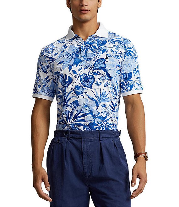 Polo Ralph Lauren Classic Fit Floral-Print Mesh Polo Short Sleeve Polo ...