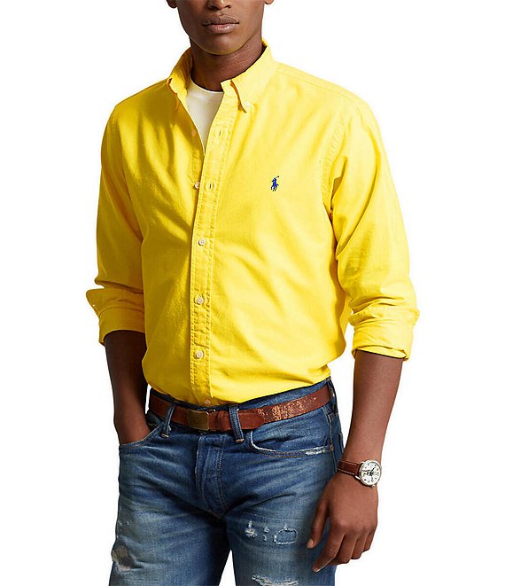 Color:Lemon Crush - Image 1 - Classic-Fit Garment-Dye Oxford Long-Sleeve Woven Shirt