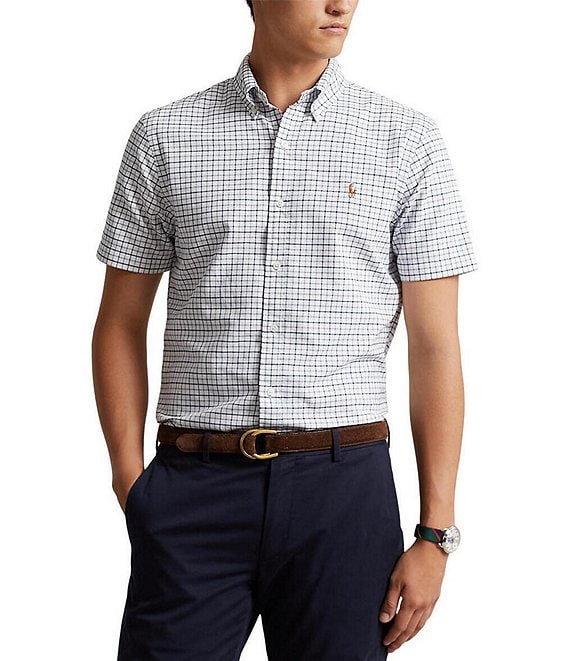 Polo Ralph Lauren Classic-Fit Grey Heather Oxford Short-Sleeve Woven ...