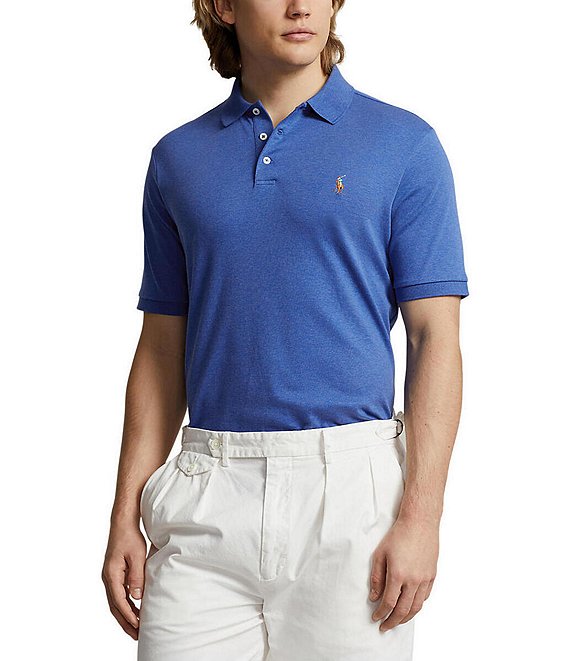 Color:Sapphire Heather - Image 1 - Classic Fit Multicolored Pony Soft Cotton Short Sleeve Polo Shirt