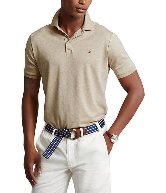 Color:Sand Heather - Image 1 - Classic-Fit Multicolored Pony Soft Cotton Short-Sleeve Polo Shirt