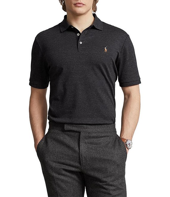 Color:Black Marl Heather - Image 1 - Classic-Fit Multicolored Pony Soft Cotton Short-Sleeve Polo Shirt