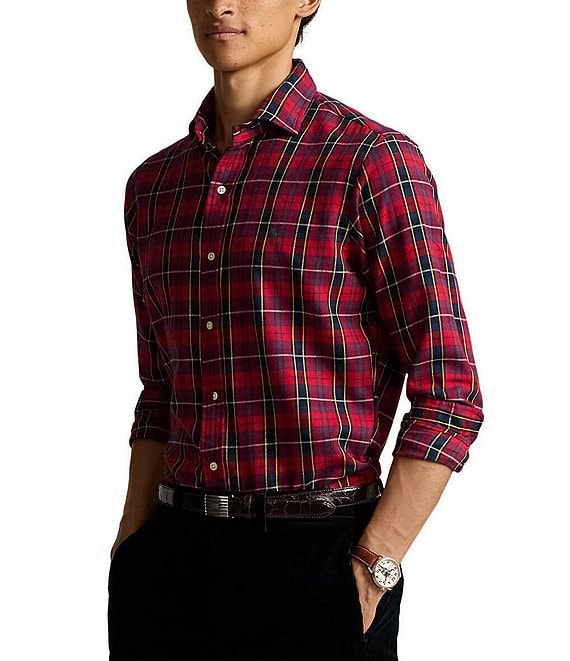 Classic fit plaid twill shirt deals