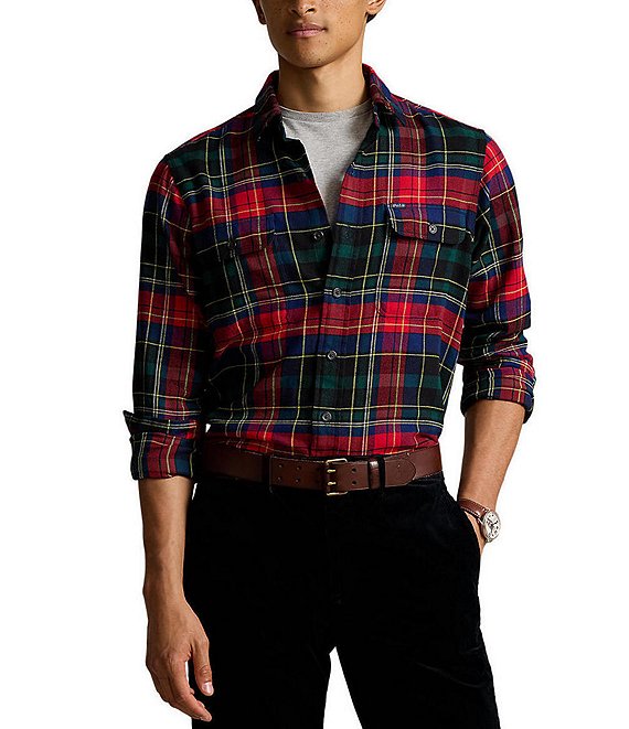 豊富なギフト Polo Ralph Sleeve Long Flannel Plaid Fit Classic Lauren ウェア