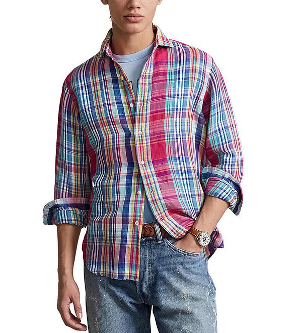Polo Ralph Lauren Classic Fit Plaid Linen Cotton Long Sleeve Shirt