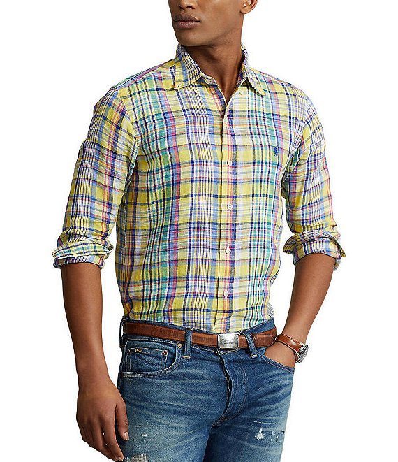 Polo Ralph Lauren Classic-Fit Plaid Linen Long-Sleeve Woven Shirt ...