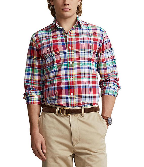 Polo Ralph Lauren Classic-Fit-Plaid Long Sleeve Oxford Woven Shirt ...