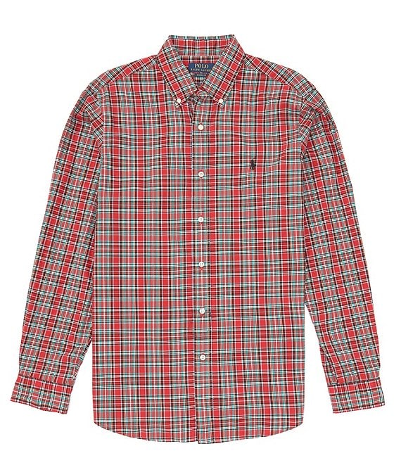 Polo Ralph Lauren Classic Fit Plaid Washed Poplin Long Sleeve Woven ...