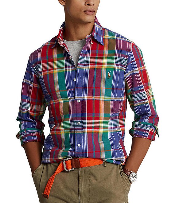 Polo Ralph Lauren Classic-Fit Red Blue Multi Oxford Long-Sleeve Woven ...