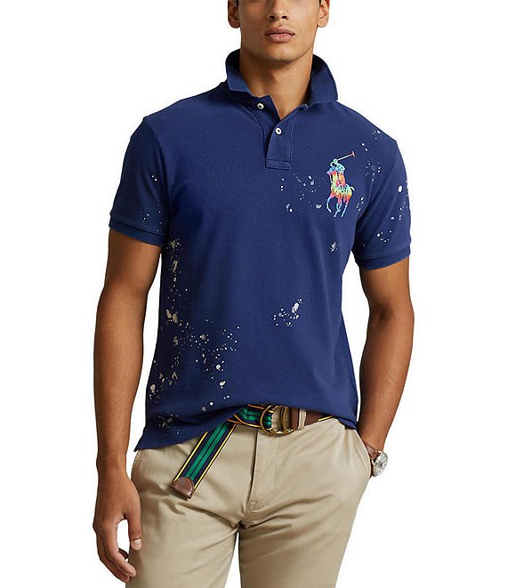 Color:Freshwater - Image 1 - Classic-Fit Splatter-Print Short-Sleeve Mesh Polo Shirt