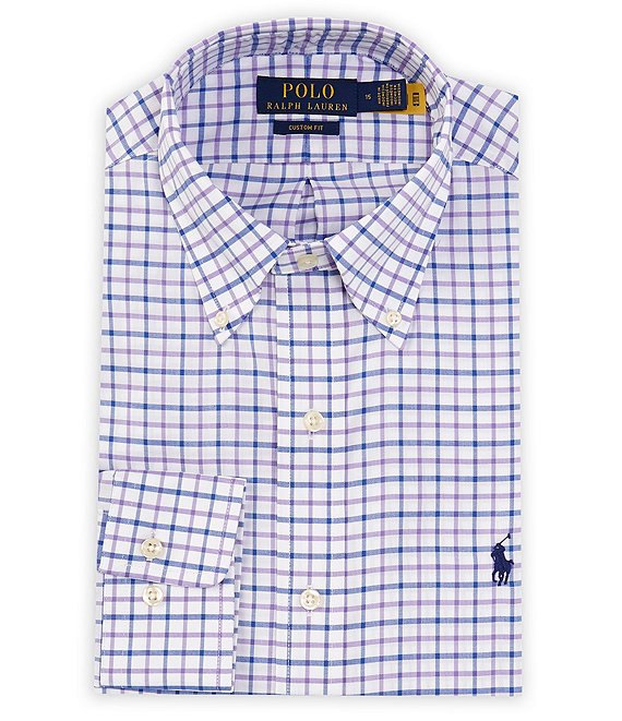 Polo Ralph Lauren Custom Fit Button-Down Collar Plaid Pinpoint Dress ...