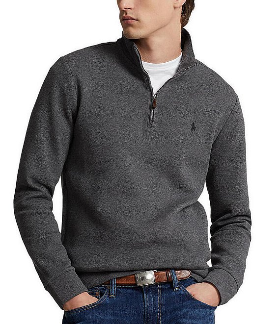 Color:Barclay Heather - Image 1 - Double-Knit Mesh Quarter-Zip Pullover