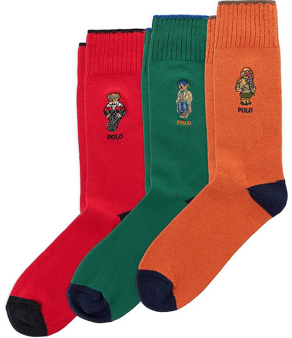 Polo Ralph Lauren Embroidered Seasonal Bear Socks 3-Pack Gift Box