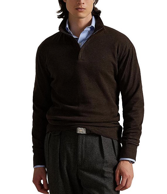 Polo Ralph Lauren Houndstooth Luxury Jersey Pullover, Alpine Brown Heather Dogtooth - Image 1