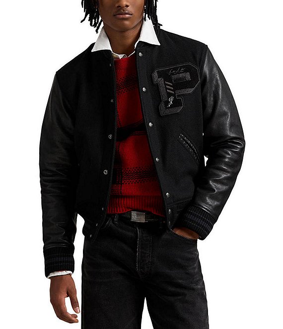 Polo Ralph Lauren Iconic Leather Letterman Jacket, Polo Black - Image 1