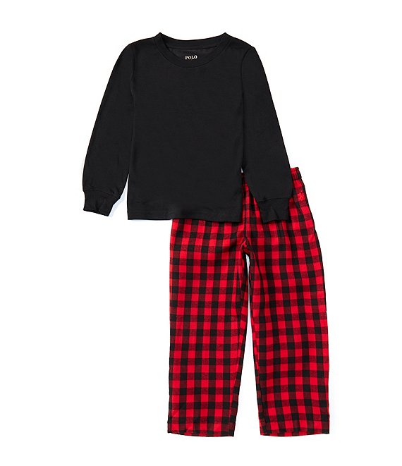 Polo Ralph Lauren Little Boys 2T 4T Long Sleeve Jersey T Shirt Plaid Brushed Flannel Pajama Pant Set 2T