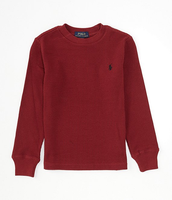 Color:Holiday Red - Image 1 - Polo Ralph Lauren Little Boys 2T-7 Long-Sleeve Waffle-Knit T-Shirt