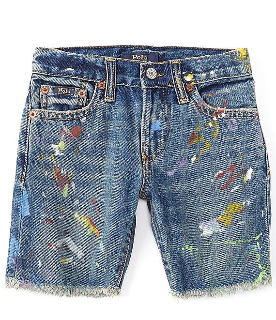 Color:Denim Wash - Image 1 - Little Boys 2T-7 Paint-Splatter Slim-Fit Denim Shorts