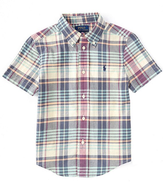 Boy's Button-Front Short-Sleeve Plaque Shirt