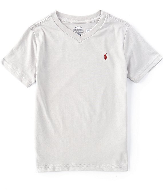 Color:Light Smoke/Thoroughbred Red - Image 1 - Little Boys 2T-7 Short-Sleeve V-Neck Jersey Tee