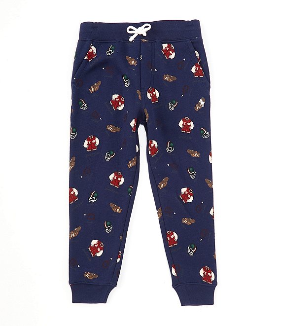 Color:Navy - Image 1 - Little Boys 2T-7 Varsity Inspired Printed Fleece Jogger Pants