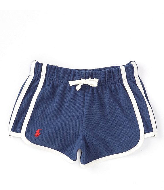 Color:Rustic Navy - Image 1 - Little Girls 2T-6X Athletic Piping Mesh Shorts