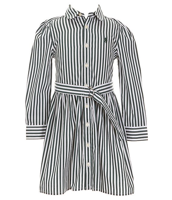 Polo Ralph Lauren Little Girls 2T-6X Long Sleeve Striped Belted Poplin ...