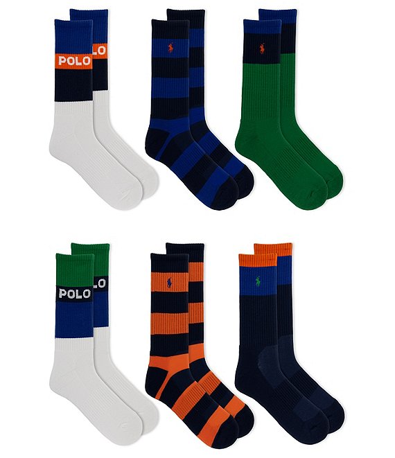 Polo Ralph Lauren Logo Striped Crew Socks 6-Pack