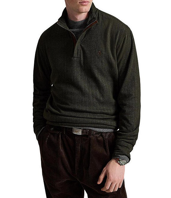 Polo Ralph Lauren Luxury Herringbone Printed Quarter-Zip Jersey Pullover