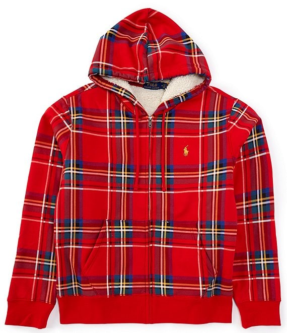 Polo Ralph Lauren Men's Size offers L Red Plaid Tartan Fleece Pullover Sweatshirt