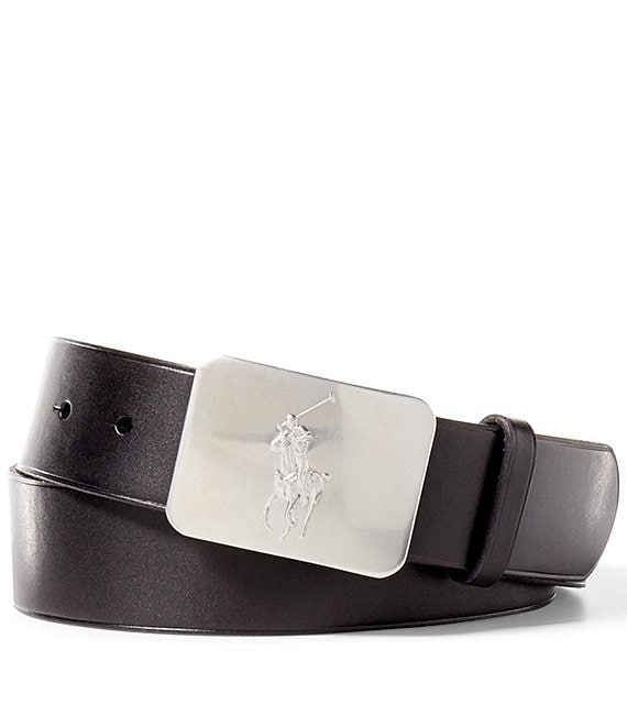 pony plaque leather belt