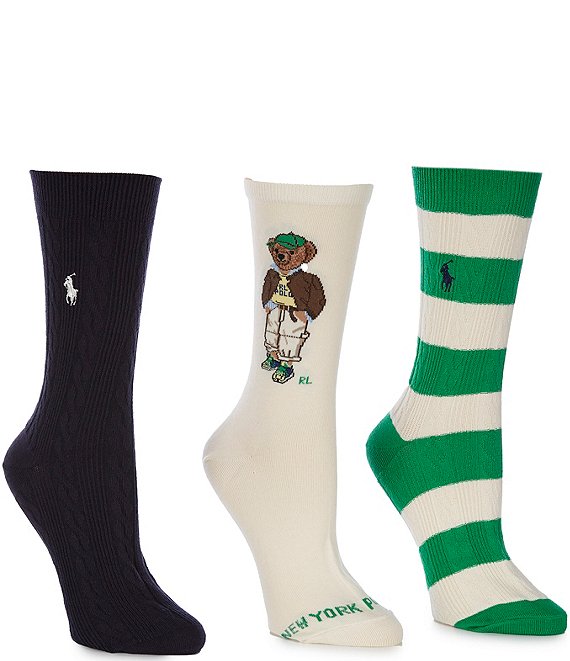 Polo Ralph Lauren Pre-Fall Bear Crew Socks, 3-Pack