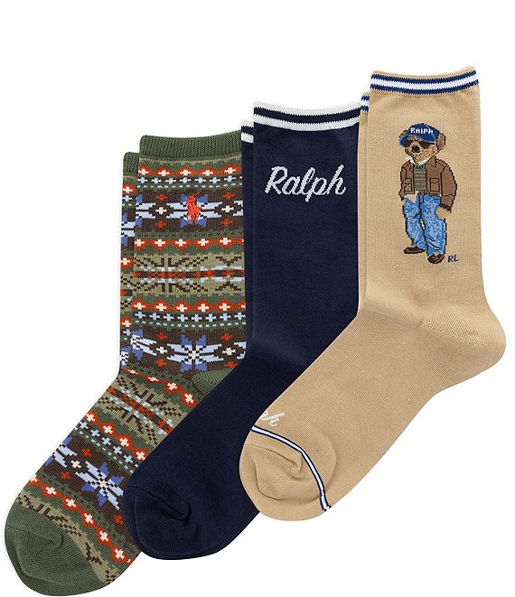 Polo Ralph Lauren Pre Fall Bear Crew Socks, 3 Pack