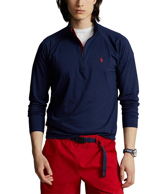 Color:Newport Navy - Image 1 - Raglan Sleeve Performance Jersey Quarter-Zip Pullover