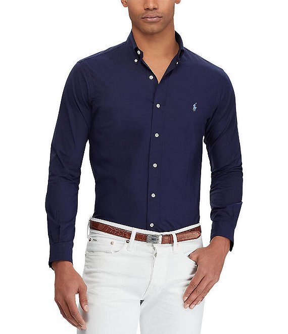 Polo Ralph Lauren Slim-Fit Solid Poplin Stretch Long-Sleeve Woven Shirt ...