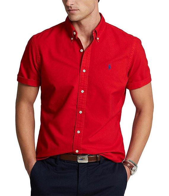 Polo Ralph Lauren Solid Garment-Dye Oxford Short-Sleeve Woven Shirt ...