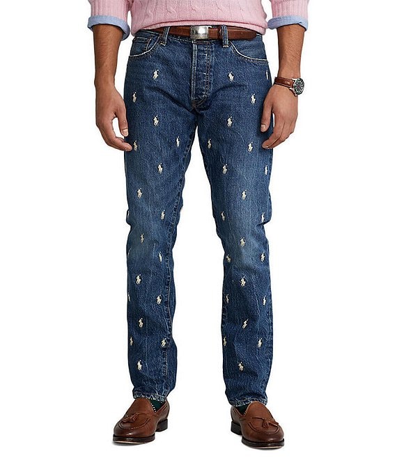 Color:Maines Stretch - Image 1 - Sullivan Slim-Fit Tapered Leg Embroidered Pony Stretch Jeans
