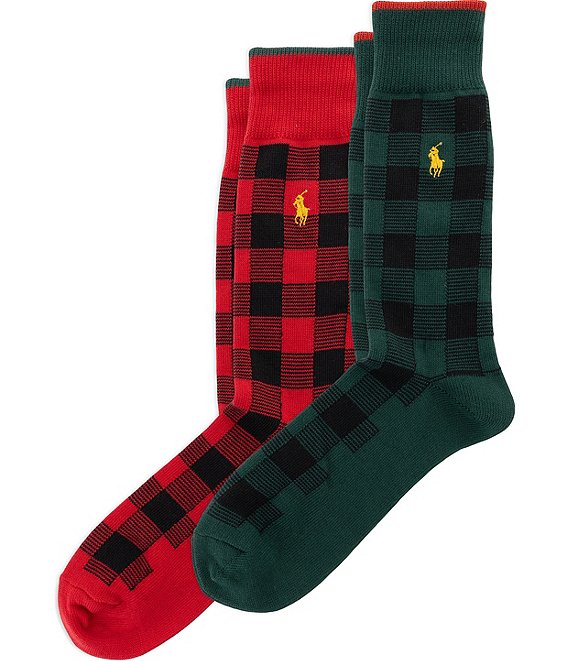 Polo Ralph Lauren Tripped Buffalo Check Pattern Socks 2-Pack