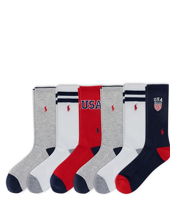 Polo Ralph Lauren USA Crew Socks 6-Pack, Assorted - Image 1