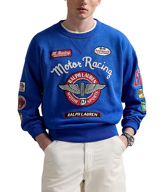 Polo Ralph Lauren Vintage Fit Fleece Racing Patch Graphic Sweatshirt, Heritage Blue - Image 1