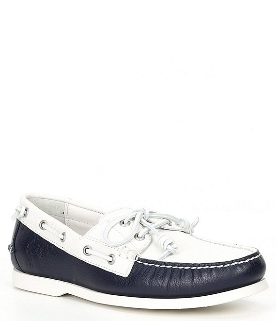 Color:Chic Cream/Navy - Image 1 - Men's Merton Leather Boat Shoes