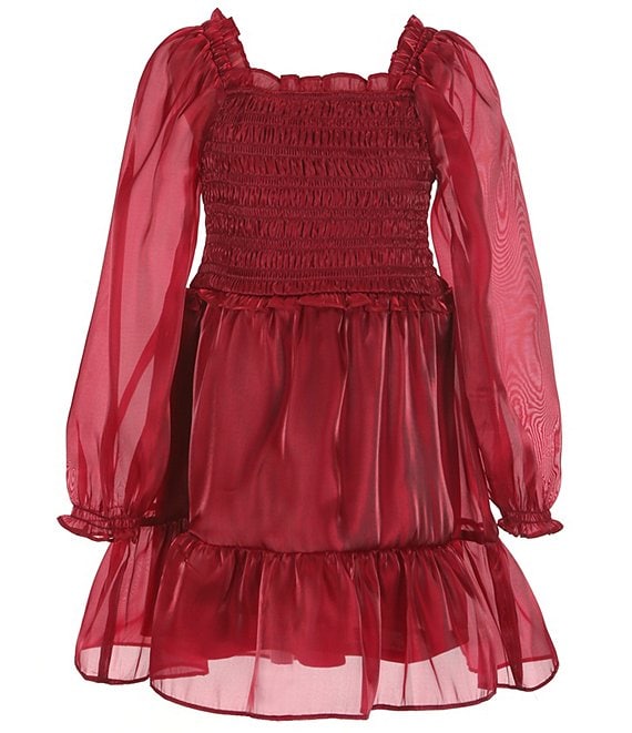 Poppies and Roses Big Girls 7 16 Long Sleeve Smocked Bodice Fit Flare Dress