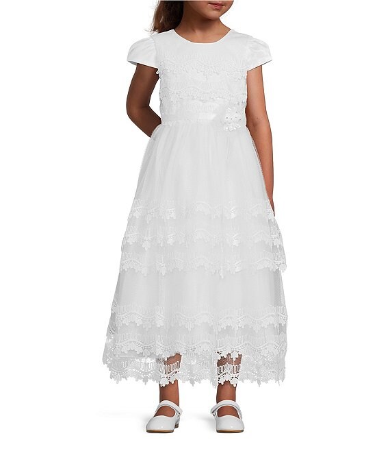 Color:White - Image 1 - Big Girls 7-16 Point de Venise Lace-Trimmed Communion Dress