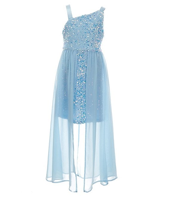 Color:Powder Blue - Image 1 - Big Girls 7-16 Sequin Overlay Walkthrough Gown