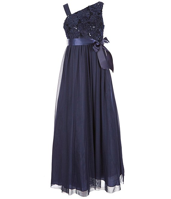 Color:Midnight - Image 1 - Big Girls 7-16 Soutache Pleated Ball Gown