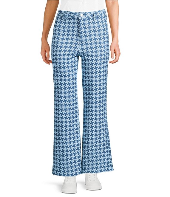 Poppy & Pine Houndstooth Print Flared Denim Pants