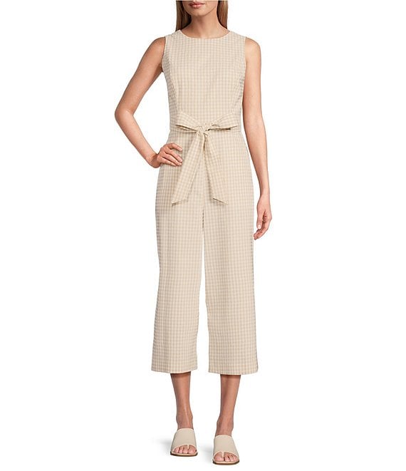 Buy Sleeveless Jumpsuit Tie-Neck Beige at Strictly Influential