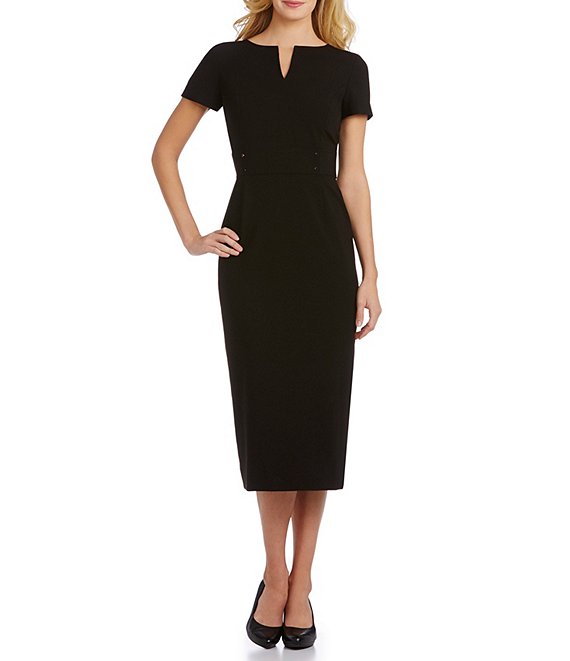 Preston & York Blake Split V-Neck Short Sleeve Midi Length Sheath Dress ...