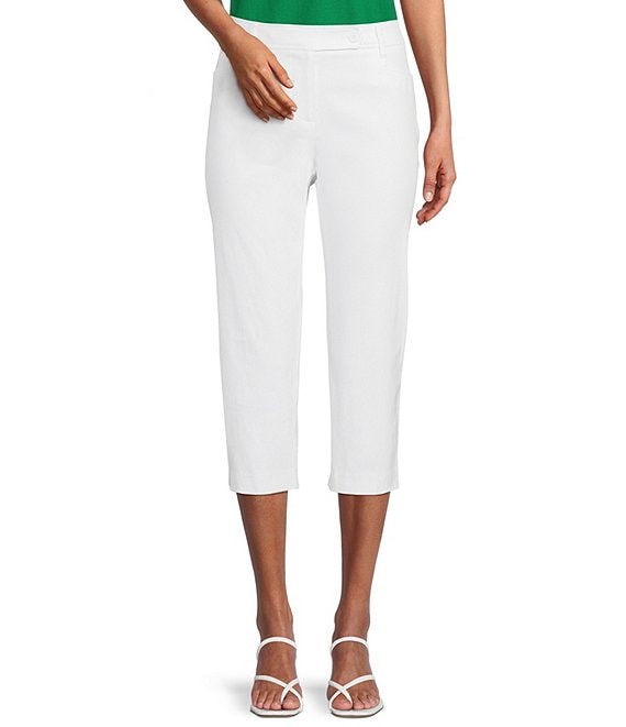 Color:White - Image 1 - Cannell Stretch Cotton Straight Leg Capri Pants