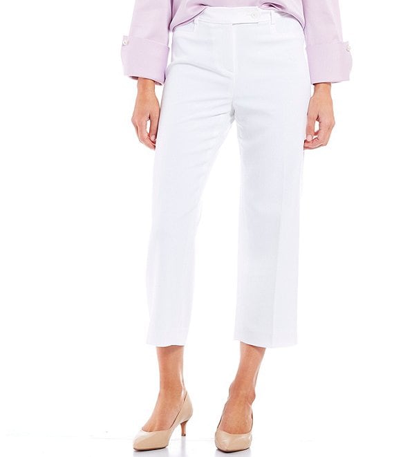 Color:White - Image 1 - Cannell Stretch Crepe Rigid Waist Cropped Pants